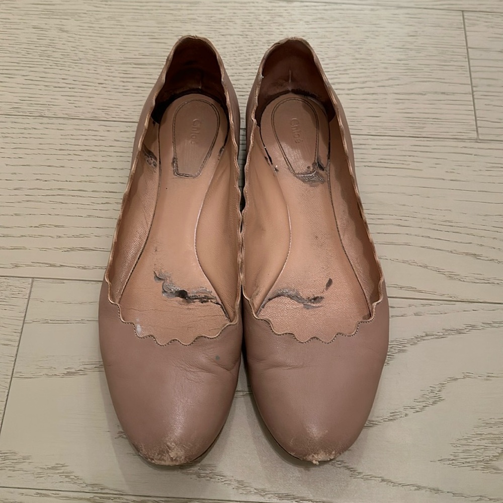 Chloe Lauren Scalloped Leather Ballet Flats size 39 in Pink Tea